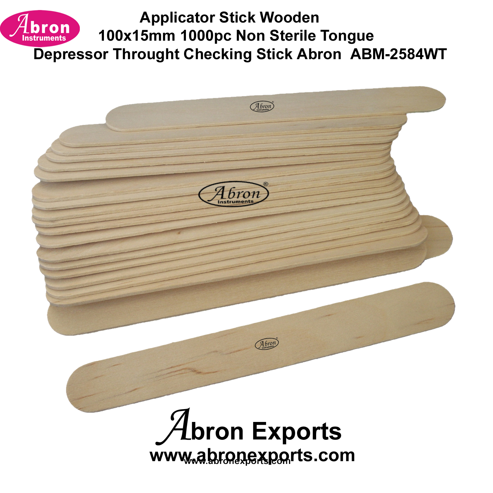 Applicator Stick Wooden 100x15mm 1000 pc Non Sterile Tongue Depressor Throught Checking Stick Abron ABM-2584WT 